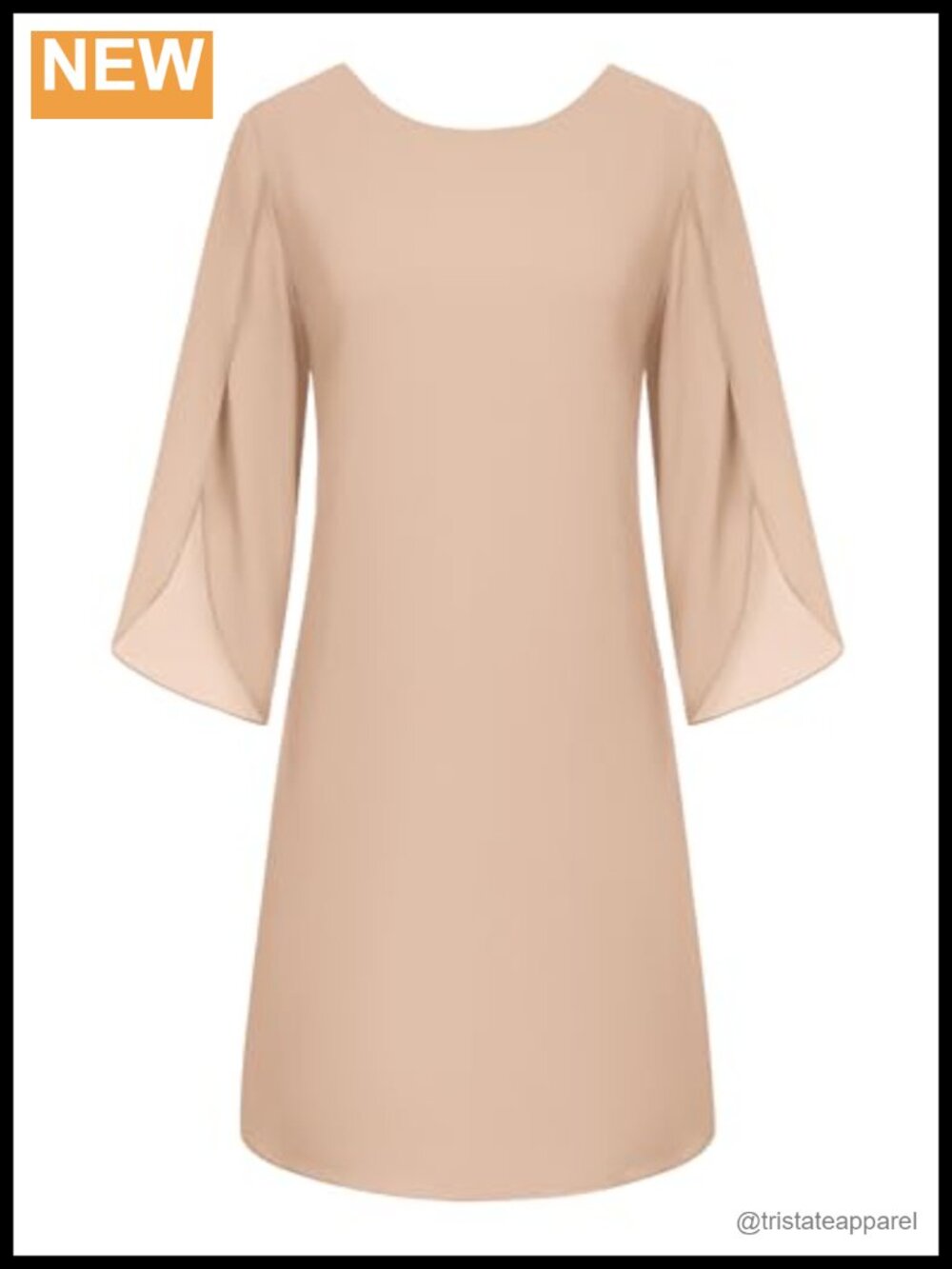 Womens Chiffon Midi Cocktail Dress 3/4 Flutter Sleeve Lined Knee Length Formal